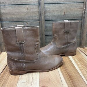 Frye Anna Short Round Toe Leather Boots Pull On Western Style Mid Calf Sz 6.5